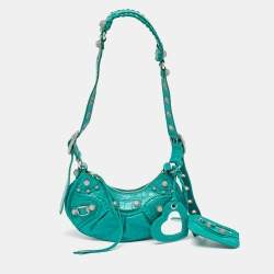 Pre Owned Balenciaga Green Croc Embossed Leather XS Le Cagole Shoulder Bag