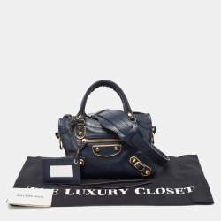 Pre Owned Balenciaga Dark Blue Leather Mini Classic City Tote