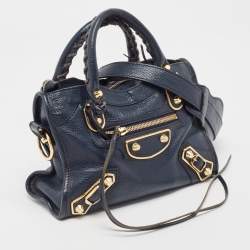 Pre Owned Balenciaga Dark Blue Leather Mini Classic City Tote