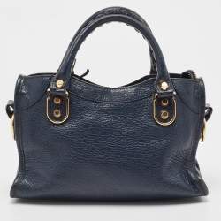 Pre Owned Balenciaga Dark Blue Leather Mini Classic City Tote