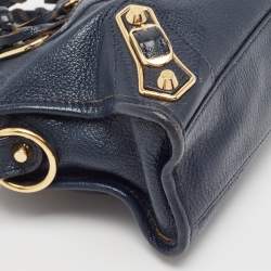 Pre Owned Balenciaga Dark Blue Leather Mini Classic City Tote