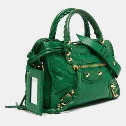 Pre Owned Balenciaga Green Leather Mini Classic City Bag