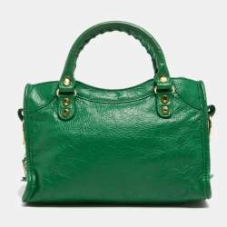 Pre Owned Balenciaga Green Leather Mini Classic City Bag