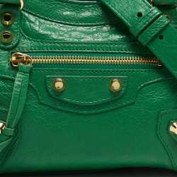 Pre Owned Balenciaga Green Leather Mini Classic City Bag