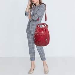 Balenciaga Red Leather Mini RGH PomPon Bag