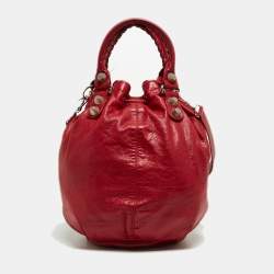 Balenciaga Red Leather Mini RGH PomPon Bag