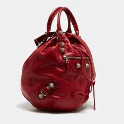Balenciaga Red Leather Mini RGH PomPon Bag