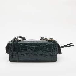 Pre Owned Balenciaga Green Croc Embossed Leather Mini Neo Classic City Tote