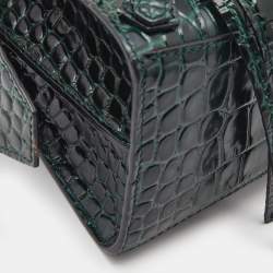 Pre Owned Balenciaga Green Croc Embossed Leather Mini Neo Classic City Tote