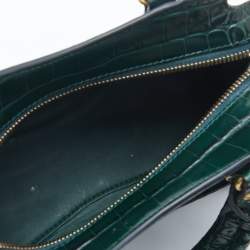 Pre Owned Balenciaga Green Croc Embossed Leather Mini Neo Classic City Tote