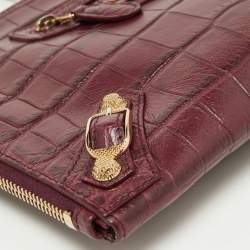 Pre Owned Balenciaga Bordeaux Croc Embossed Leather Zipper Clutch