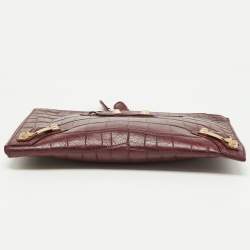 Pre Owned Balenciaga Bordeaux Croc Embossed Leather Zipper Clutch