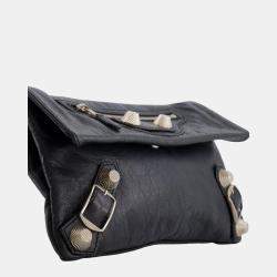 Pre Owned Balenciaga Black Leather City Pouch Bag with Silver Hardware