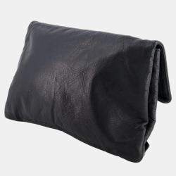Pre Owned Balenciaga Black Leather City Pouch Bag with Silver Hardware