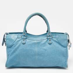 Pre Owned Balenciaga Turquoise Leather RH Part Time Bag