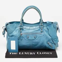 Pre Owned Balenciaga Turquoise Leather RH Part Time Bag