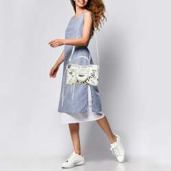 Pre Owned Balenciaga White/Black Graffiti Leather Small Classic City Bag