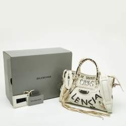 Pre Owned Balenciaga White/Black Graffiti Leather Small Classic City Bag