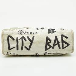 Pre Owned Balenciaga White/Black Graffiti Leather Small Classic City Bag