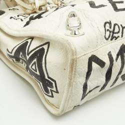 Pre Owned Balenciaga White/Black Graffiti Leather Small Classic City Bag