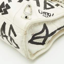 Pre Owned Balenciaga White/Black Graffiti Leather Small Classic City Bag