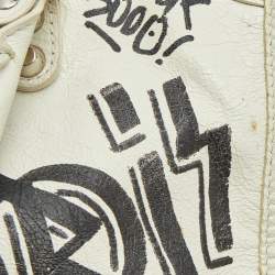 Pre Owned Balenciaga White/Black Graffiti Leather Small Classic City Bag