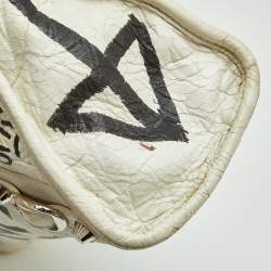 Pre Owned Balenciaga White/Black Graffiti Leather Small Classic City Bag