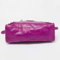 Pre Owned Balenciaga Purple Leather Motorcycle City Bag