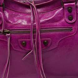 Pre Owned Balenciaga Purple Leather Motorcycle City Bag