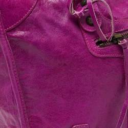 Pre Owned Balenciaga Purple Leather Motorcycle City Bag