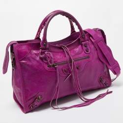 Pre Owned Balenciaga Purple Leather Motorcycle City Bag