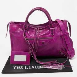 Pre Owned Balenciaga Purple Leather Motorcycle City Bag