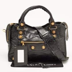 Pre Owned Balenciaga Black Leather GSH City Tote