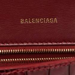 Balenciaga Burgundy Croc Embossed Leather Small Hourglass Top Handle Bag