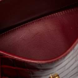Balenciaga Burgundy Croc Embossed Leather Small Hourglass Top Handle Bag