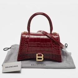 Balenciaga Burgundy Croc Embossed Leather Small Hourglass Top Handle Bag