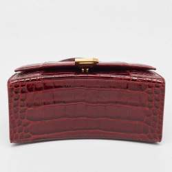 Balenciaga Burgundy Croc Embossed Leather Small Hourglass Top Handle Bag