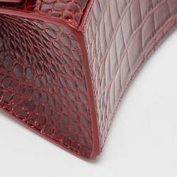 Balenciaga Burgundy Croc Embossed Leather Small Hourglass Top Handle Bag