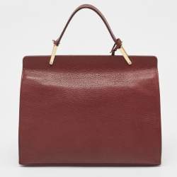 Pre Owned Balenciaga Burgundy Leather and Ostrich Le Dix Cartable Top Handle Bag