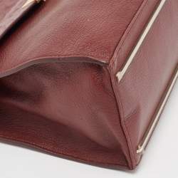 Pre Owned Balenciaga Burgundy Leather and Ostrich Le Dix Cartable Top Handle Bag