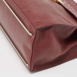 Pre Owned Balenciaga Burgundy Leather and Ostrich Le Dix Cartable Top Handle Bag