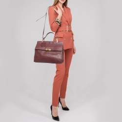 Pre Owned Balenciaga Burgundy Leather and Ostrich Le Dix Cartable Top Handle Bag