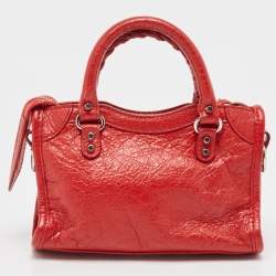 Pre Owned Balenciaga Red Leather Nano Classic City Bag