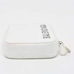 Pre Owned Balenciaga White Croc Embossed Leather Cash Phone Holder Bag