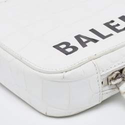 Pre Owned Balenciaga White Croc Embossed Leather Cash Phone Holder Bag