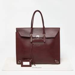 Pre Owned Balenciaga Burgundy Leather Papier Flap Tote