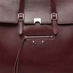 Pre Owned Balenciaga Burgundy Leather Papier Flap Tote
