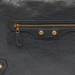 Pre Owned Balenciaga Grey Leather Classic Hardware Zip Pouch