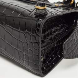 Pre Owned Balenciaga Black Croc Embossed Leather Mini Neo Classic Bag