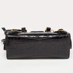 Pre Owned Balenciaga Black Croc Embossed Leather Mini Neo Classic Bag